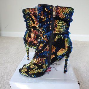 Olivia Miller Black w/Holographic Sequin Peep-toe Booties (Size 10)